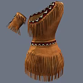 Traditional Brown One Shoulder Fringed Clothing With Arm Cuff Belt Colorful Patterns And Blue Feather