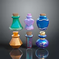Woman Showing Colorful Magic Potion Bottles With Various Shapes And Cork Stoppers
