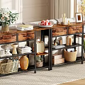 Stylish Living Room Shelving Unit With Wood Metal Frame And Decorative Storage Items