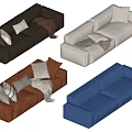 Modern Multi-Seat Sofas in Various Colors with Decorative Pillows and Blankets 3d model