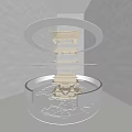 Modern Interior Space With Circular Golden Structures And Reflective Design Layers 3d model