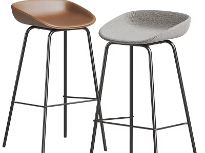 Modern Minimalist Bar Stools With Brown And Gray Fabric Seats And Black Metal Frames 3d model