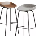 Modern Minimalist Bar Stools With Brown And Gray Fabric Seats And Black Metal Frames
