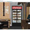 Modern Restaurant Interior With Wooden Counter Metal Stools Dining Tables And Beverage Cooler
