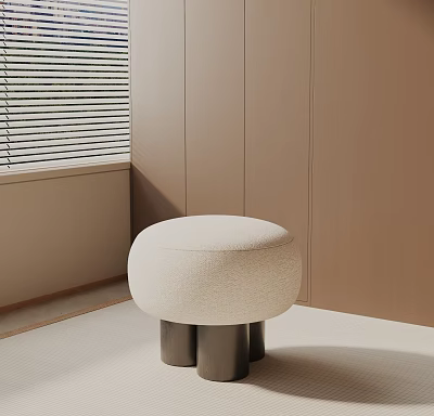 Modern Round Side Table With Beige Fabric Top And Metal Legs In Minimalist Interior Space 3d model