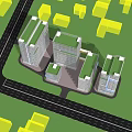 Modern Office Building Complex With Green Roofs And Surrounding Urban Greenery