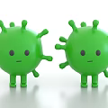 Green Virus Shaped Decorative Ornament Set Featuring Cute Cartoon Figurines With Simple Expressions