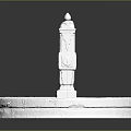 White Stone Fountain Structure With Circular Base Central Column And Sand Area