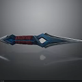 Modern Metallic Dagger With Blue Blade Red Handle And White Gem Design