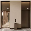 Modern Elevator Hallway Interior Design With Neutral Tones Marble Floor And Metal Doors