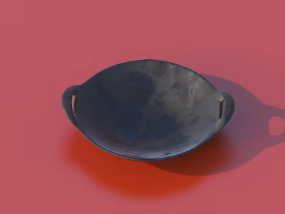 Black Cooking Pan With Dual Handles On Red Background Surface 3d model