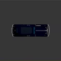 Vintage Dark Blue Car Featuring Streamlined Body White Wheels Front Grille And Reflection