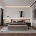 Modern Bedroom Interior Design With Large Bed Nightstands Herringbone Flooring And Pendant Lights