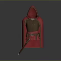 Red Hooded Cloak As Daily Living Essential With Brown Lining Belt And Small Pouch