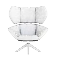 Modern Leisure Chair With Black White Checkered Pattern Fan Shaped Backrest And Tripod Base
