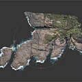 Detailed Rocky Terrain 3D Model With Green Vegetation And Blue Edge Surface