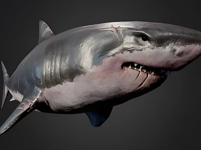 Detailed 3D Shark Model Featuring Gray Black Body White Underbelly Open Mouth and Sharp Teeth 3d model