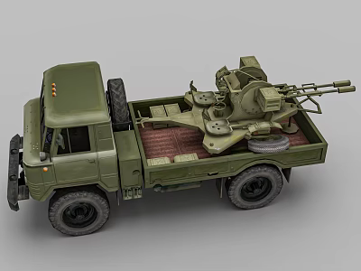 Green Military Utility Vehicle With Open Bed And Mounted Heavy Weaponry 3d model