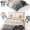 Stylish Double Bed With Soft Pillows Neutral Bedding And Round Side Tables 3d model