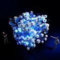 Abstract 3D Cube Structure With Blue White Illuminated Cubes And People Interacting 3d model