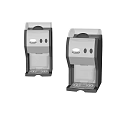 Two Compact Refrigerator Freezers With Modern Black Silver Design And Transparent Doors