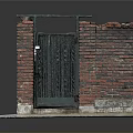 Red Brick Wall Structure With Green Metal Gate Top Railing And Concrete Steps