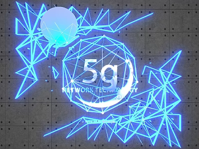 5G Network Technology Visualization With Blue Geometric Lines And Glowing Sphere 3d model