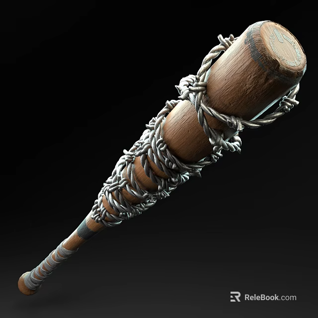 Wooden Baseball Bat With Barbed Wire Wrapping For Sports Training Or Games 3d model 
