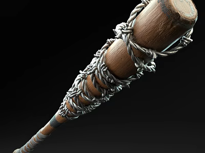 Wooden Baseball Bat With Barbed Wire Wrapping For Sports Training Or Games 3d model