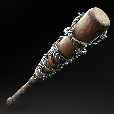 Wooden Baseball Bat With Barbed Wire Wrapping For Sports Training Or Games 3d model