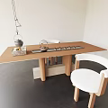 Modern Wooden Tea Table And White Curved Back Chairs With Tea Set In Minimalist Design