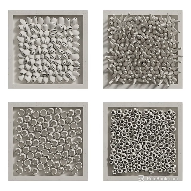 Modern Four Square Panel Wall Decor With Densely Arranged Small White Elements 3d model