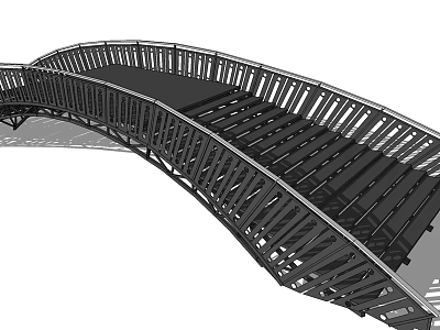 Modern Curved Bridge Structure With Slatted Railings And Smooth Deck Surface 3d model