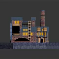 Vintage Industrial Building With Brick Structure Chimney Large Wheel Ladder And Water Towers