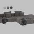 Gray And White Sectional Sofa Set With Pillows And Throw Blankets 3d model