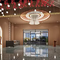 Luxurious Banquet Hall Interior Design With Crystal Chandelier Marble Floor And Floor to Ceiling Windows