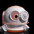Futuristic White Spherical Pods with Orange Accents Window Door and Steps on Reflective Surface