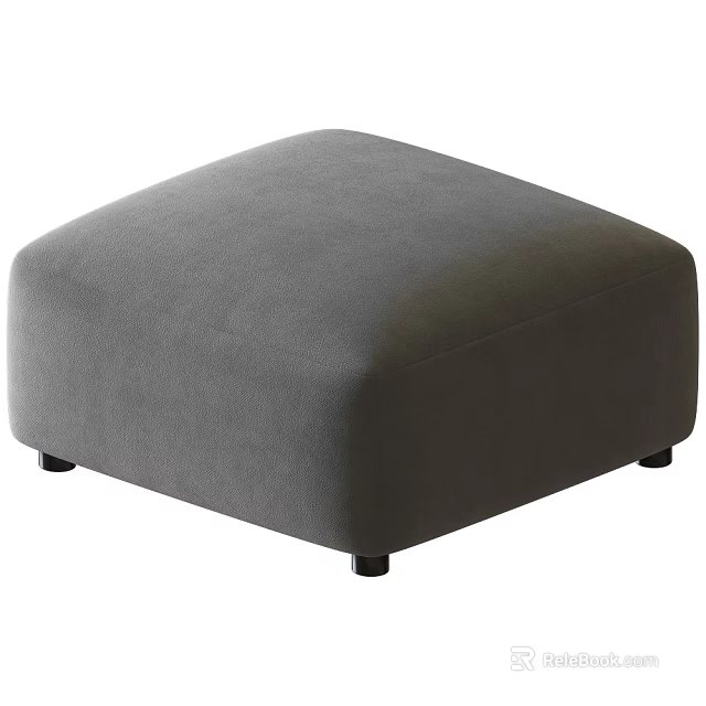 Modern Gray Upholstered Square Stool With Simple Design And Black Legs 3d model