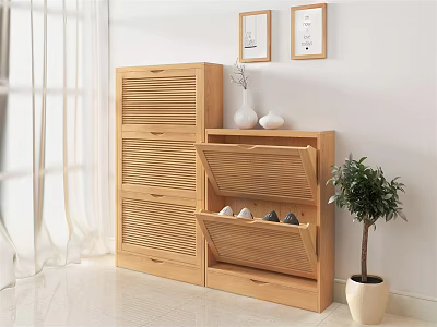 Nordic Shoe Cabinet Solid Wood Flip Door Shoe Cabinet Household High and Low Shoe Cabinet Combination Embedded Shoe Cabinet Flip Door Shoe Cabinet Creative Shoe Cabinet 3d model