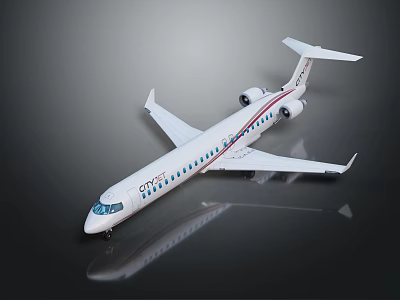 White City Jet Aircraft With Red Stripe And Twin Engines Design 3d model