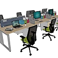 Modern Office Desks Setup With Computer Monitors Ergonomic Chairs And Storage Drawers 3d model