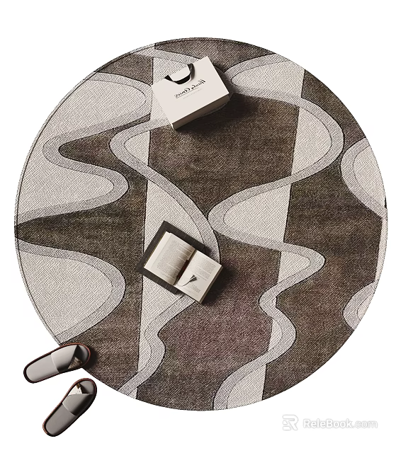 Modern Round Rug With Wavy Gray And White Pattern For Home Decor 3d model