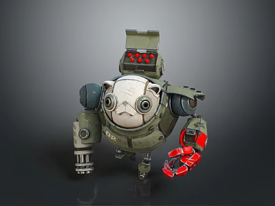 Game Movie Character Mechanical Animal Robot With Green Body Red Hands White Head Backpack Red Lights 3d model