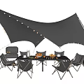 Outdoor Table Setup With Grill Chairs Canopy And String Lights For Patio Use 3d model