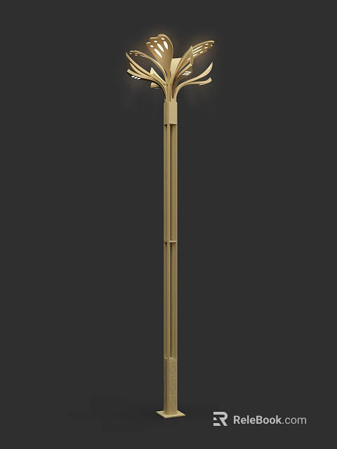 Golden Sleek Outdoor Light Pole With Modern Design For Garden Pathway 3d model 