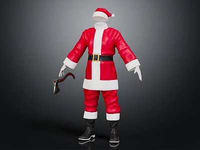 Traditional Santa Claus Costume Featuring Red White Trim and Black Belt for Holiday Celebrations 3d model