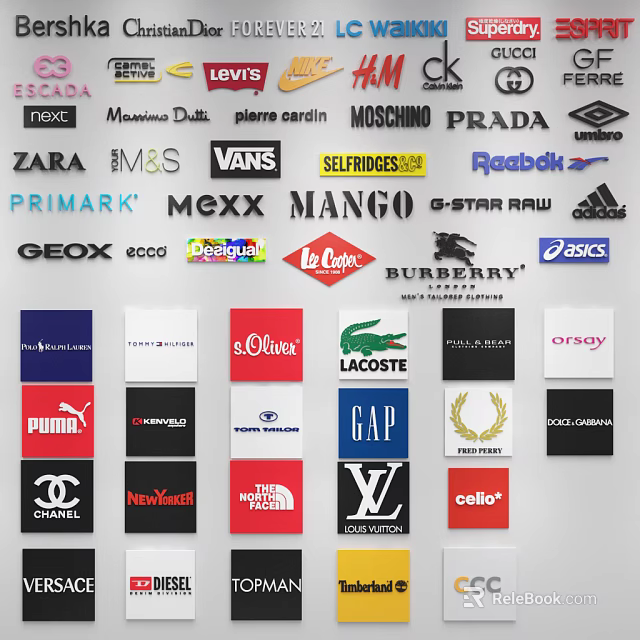 Iconic Brand Logos Collection Showcasing Diverse Luxury Sport And Fashion Brands 3d model 