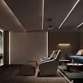 Cozy Modern Home Theater Interior with Recliner Seats Large Screen and Soft Lighting 3d model