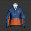 Blue And Orange Zip Up Hoodie With Geometric Pattern For Casual Wear