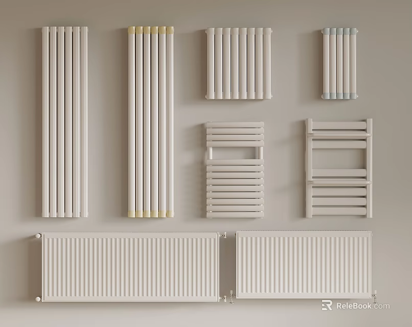 Various Styles Of Modern Radiators For Home Heating Including Vertical Horizontal And Towel Rail Designs 3d model 